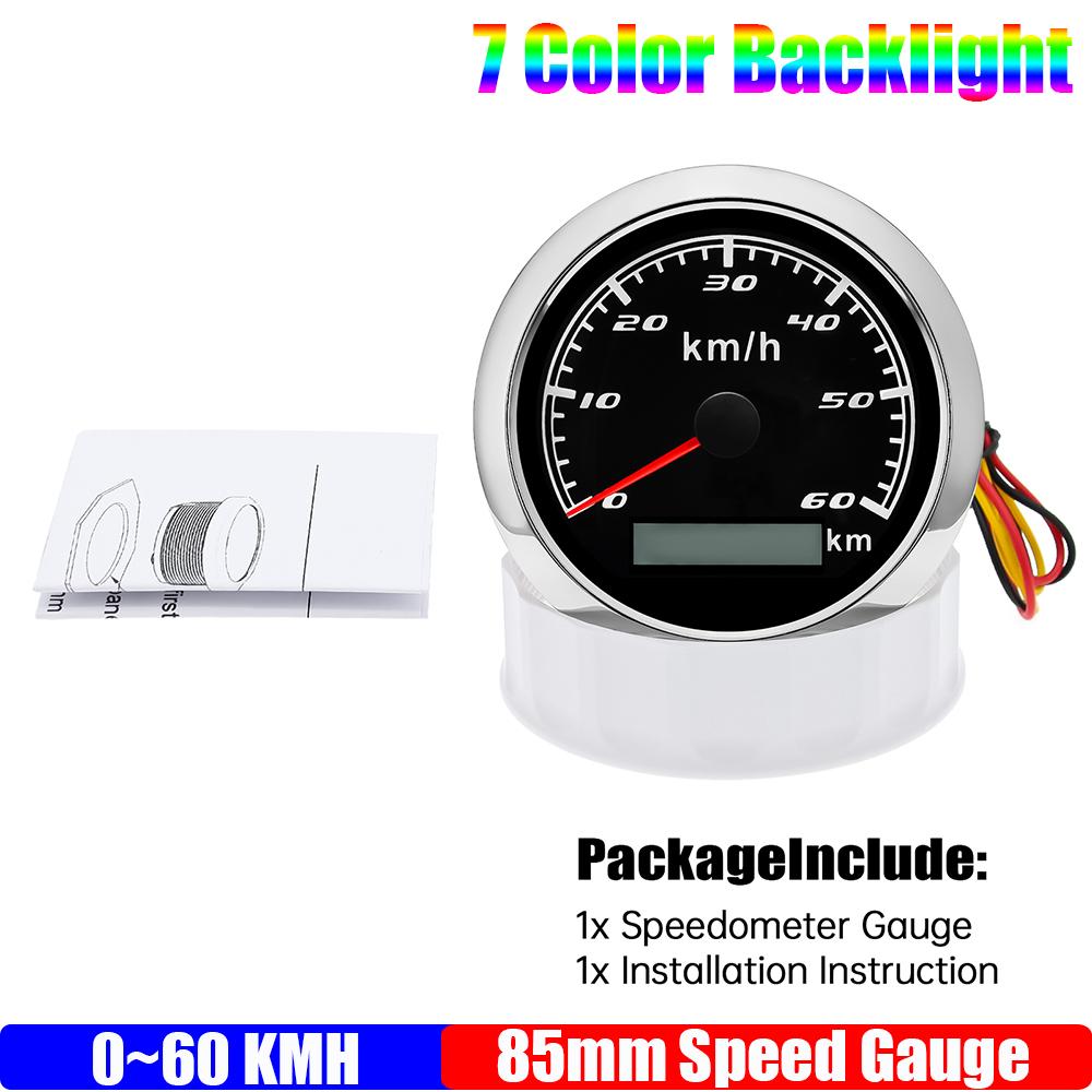 ZMFJH 30KMH-300KMH 85mm Analog Pulse Speedometer Gauge 7 Color Light Speed Meter Pulse Signal Speedometer Car Boat Yacht 12V24V