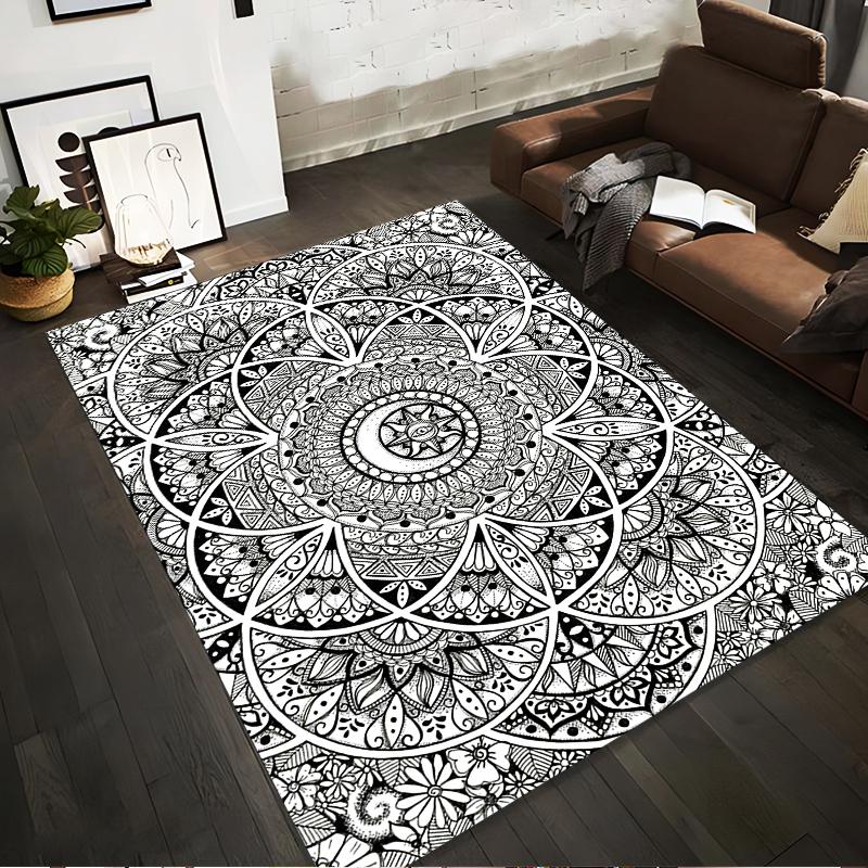 Intricate Mandala Pattern Rug - Non-slip rug suitable for living room and bedroom sofas