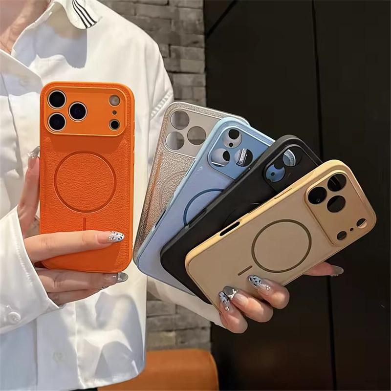 For Magsafe Candy Color Litchi Texture Leather Magnetic Case for iPhone 17 Air 16 15 14 Plus 13 12 11 Pro Max Shockproof Cover