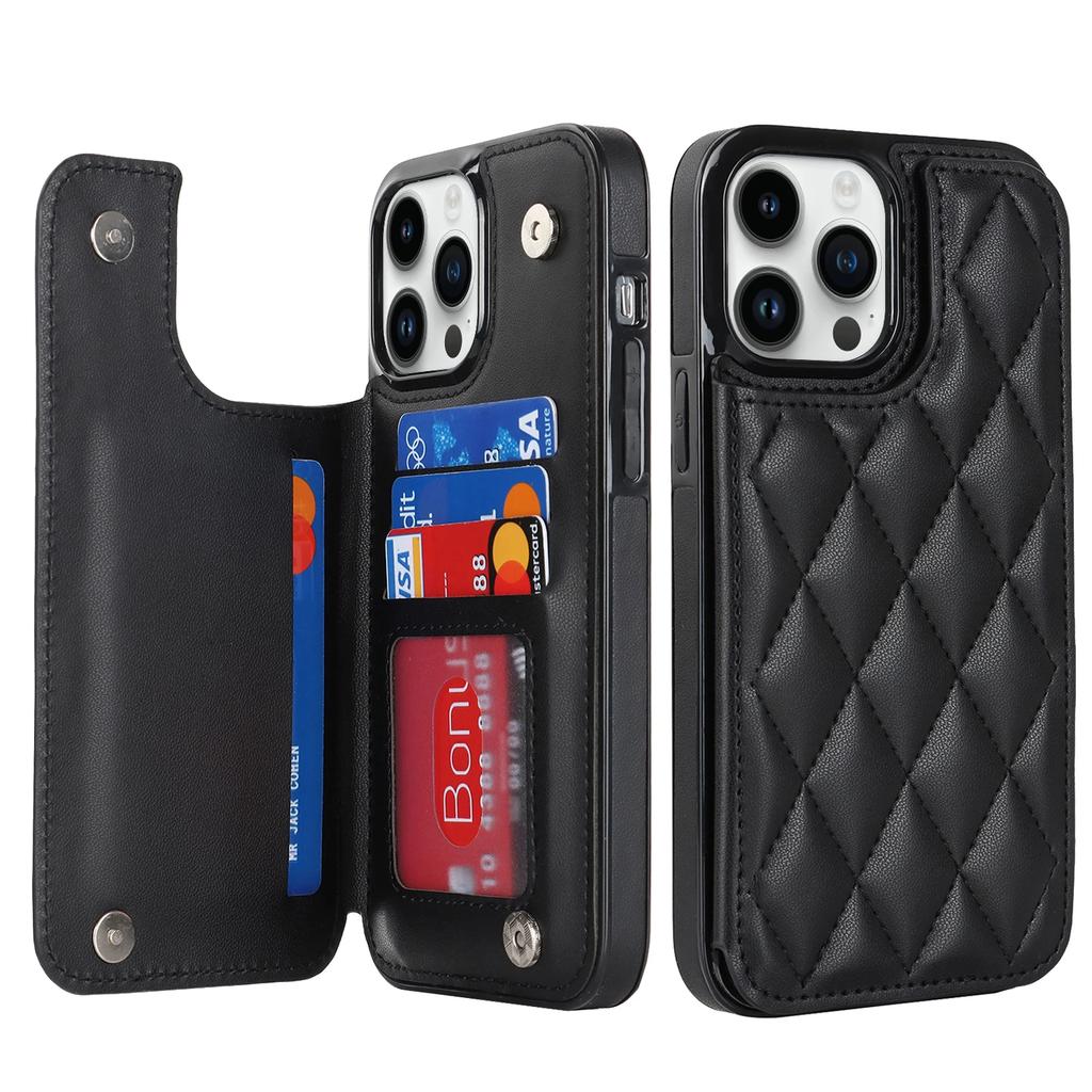 Leather Rhombic Grid Pattern Cover for For IPhone 16 15 14 13 12 Mini 11 Pro Max XR 7 8 Plus Card Slots Holder Purse Phone Case