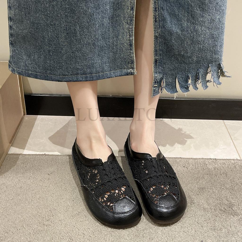 Flats Casual Lace Women Cotton Linen White Summer Retro Breathable Shallow Slip-on Walking Shoes Woman