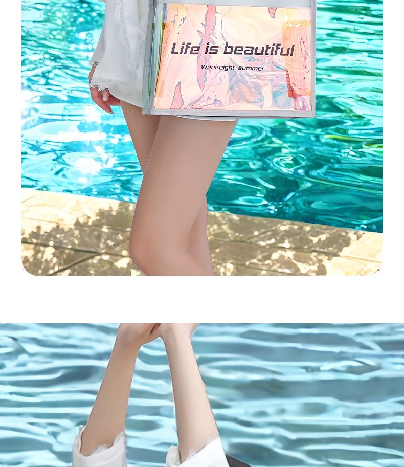 Laser Iridescent PVC Beach Tote - Transparent, Sealed Edge, Multi-Purpose Bag for Shopping, Gifts, and More