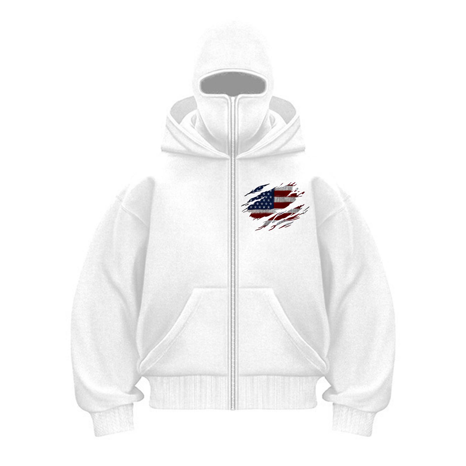 

Мужской кардиган с двойным капюшоном, свободный, уличный, модный, на молнии XL белый