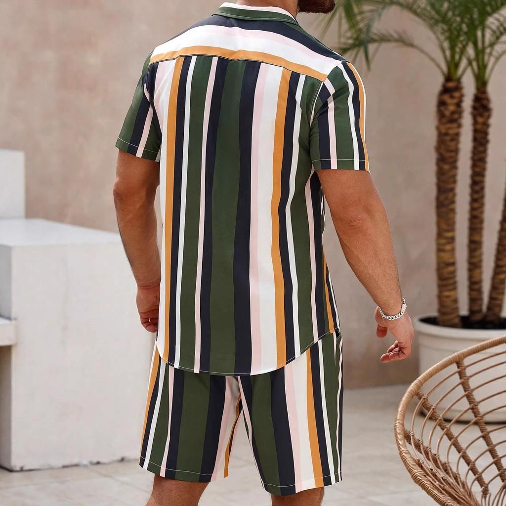 Men's short-sleeved shirt set temu American casual shirt set summer