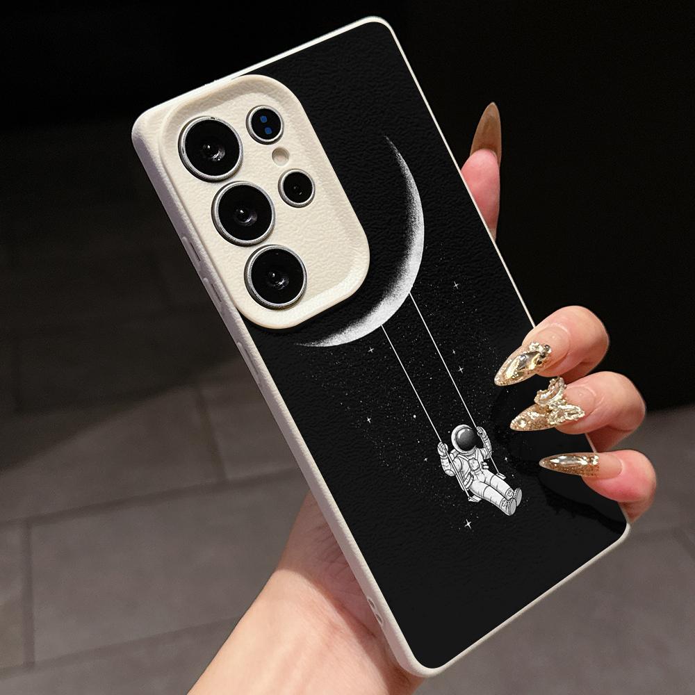 Samsung A07 Xiaomi Redmi 13C 14C for iPhone 17 Pro Max Infinix Realme Phone Cases Soft brown Leather pattern TPU Case NY60 space astronaut skate moon