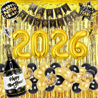 Balloon New Year Black Gold Letter Balloon Set, New Year Happynewyear Party Decorations