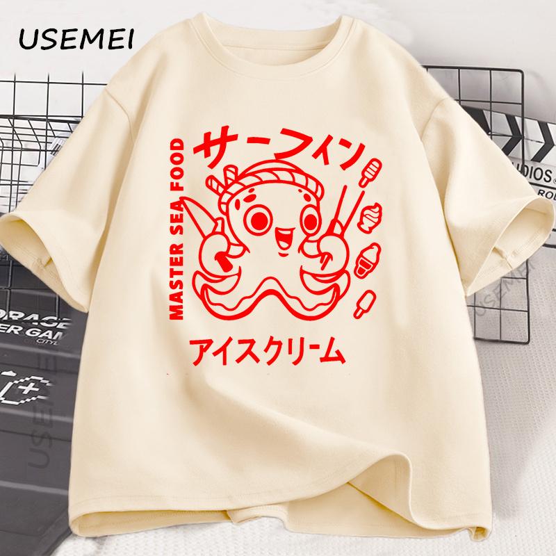 Japanese Octopus Graphic Print T Shirt Funny Y2k Vintage T-shirt for Men Women Cotton Soft Short Sleeve Unisex Casual Tops