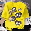 New Summer "Demon Slayer" Cartoon Print Pure Cotton Boys' and Girls' Round-neck Casual Short-sleeved Loose-fitting Shirt