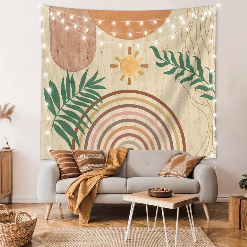 

2D Modern Boho Sun Tapestry Rainbow Palm Leaf Home Background Decor 47.2x31.5inch/120*80cm