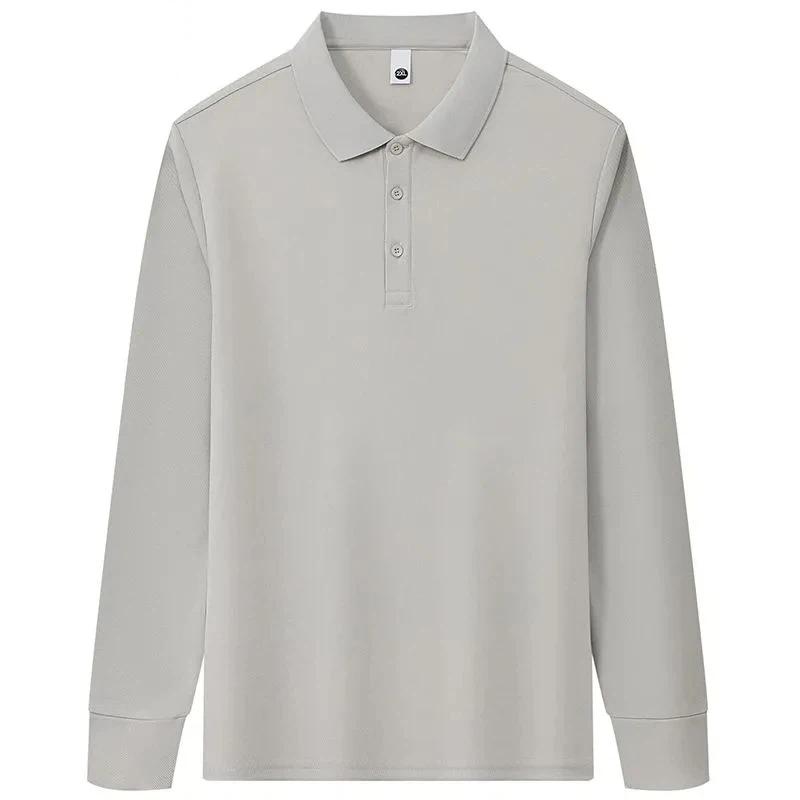 Men's Autumn New Men's Business Casual POLO Shirt Long-sleeved T-shirt Solid Color Lapel Bottoming Top