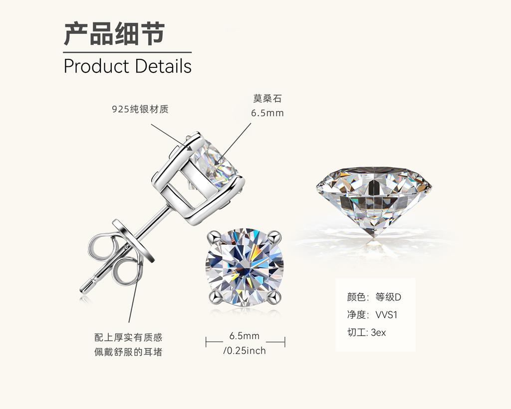 Gica Gema Japanese And Korean Simple S925 Style Classic Four Claw Moissanstone Earrings For Men And Women Valentine's Day Gift