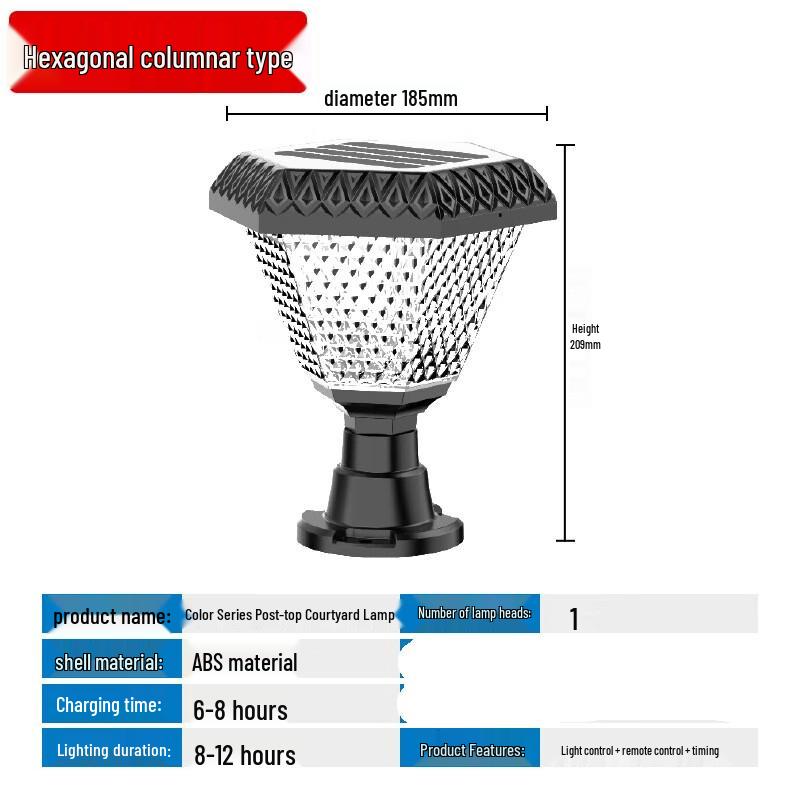 Hexagonal Solar Multi-Color Pillar Light