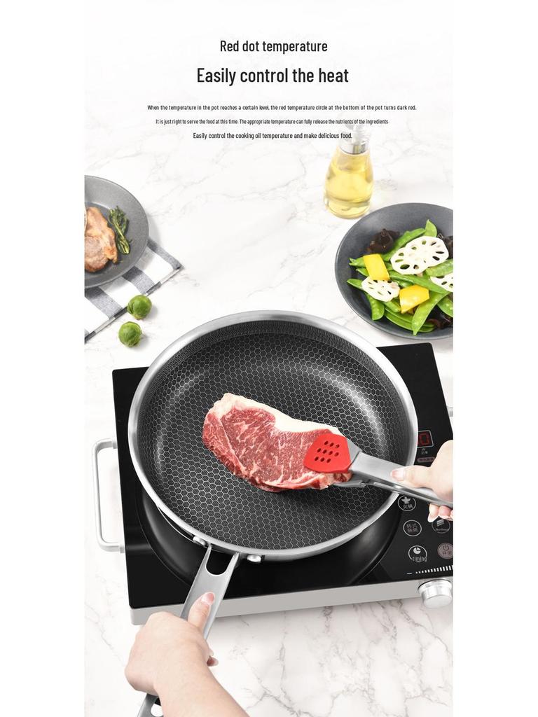 Kangbahe Honeycomb Non-Stick 304 Stainless Steel Frying Pan - Double-Sided for Pancakes & Steaks