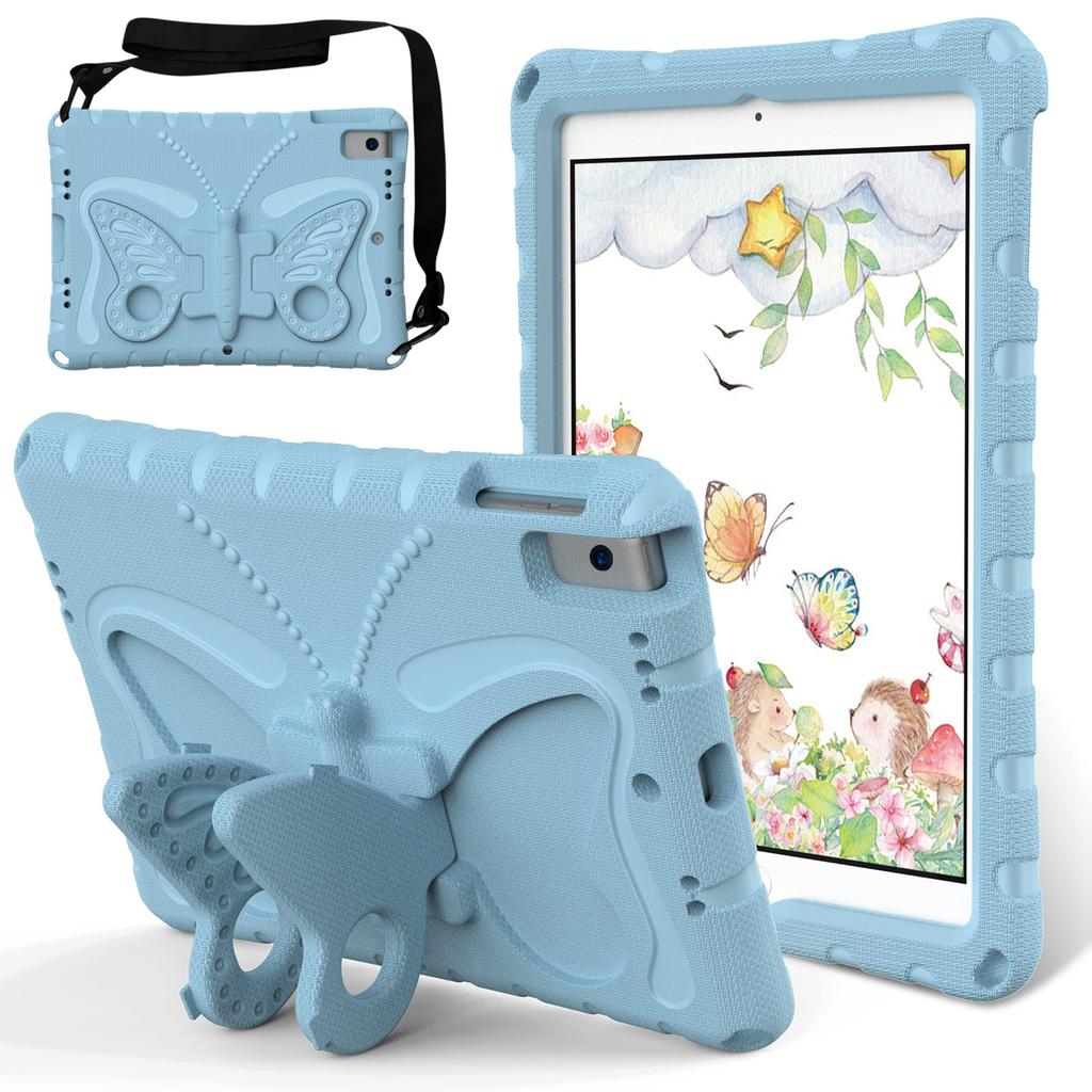 For iPad 10.2 (2021)/(2020)/(2019)/iPad Air 10.5 inch (2019) Case Butterfly Kickstand EVA Tablet Cover with Lanyard