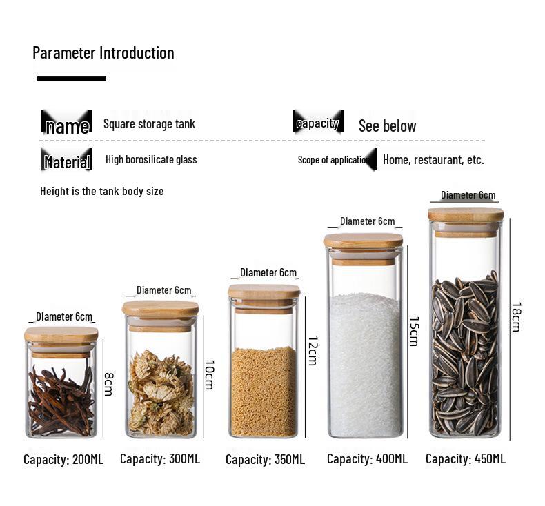 Borosilicate Glass Storage Jar with Bamboo Lid for Tea, Grains, Candy