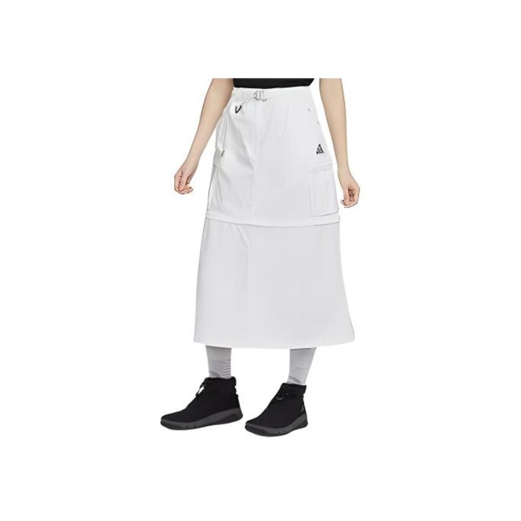 Nike SS24 Logo Embroidered Comfortable Lace-Up Multi-Pocket Casual Long Skirt Women Skirts White FN1970-121