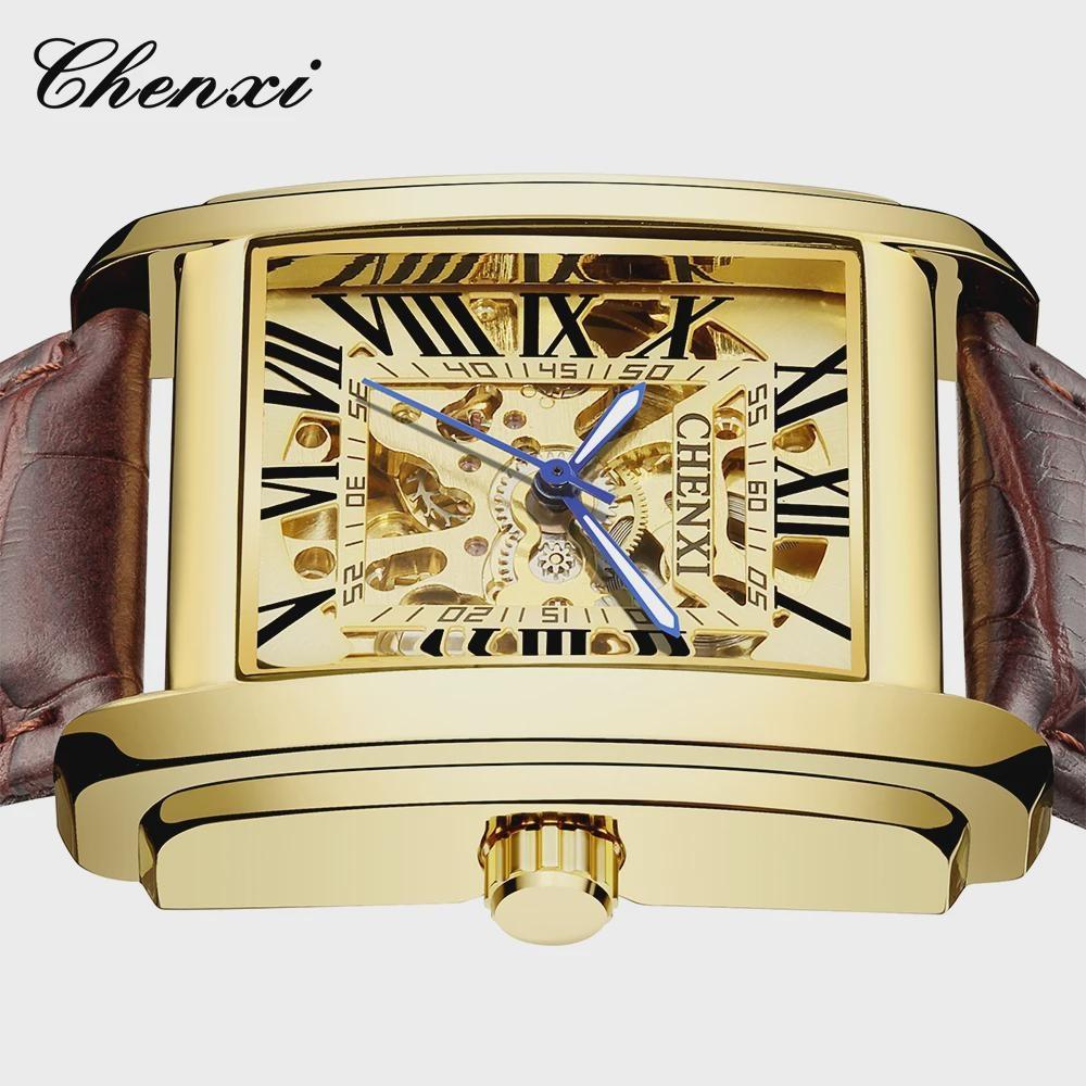 Chenxi Relógio Automático de Ouro de Luxo Masculino Business À Prova d'Água Esqueleto Tourbillon Mecânico de Pulso