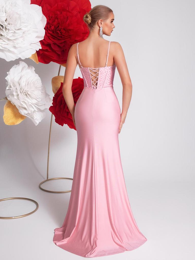 2026 Frühling Rosa Strass-Spaghettiträger Meerjungfrauen-Abendkleid
