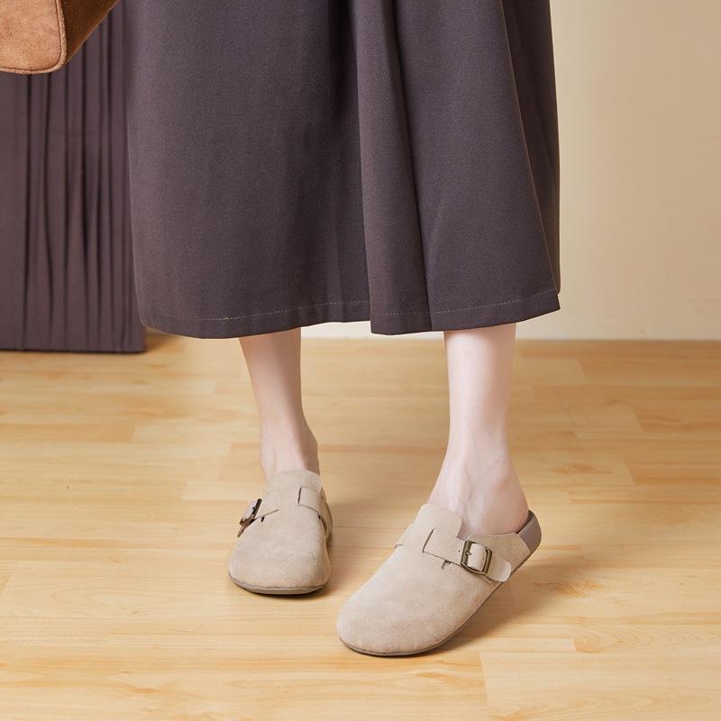 Thick-soled slippers for women to wear spring new leather retro bag head lazy one-pedal casual slippers