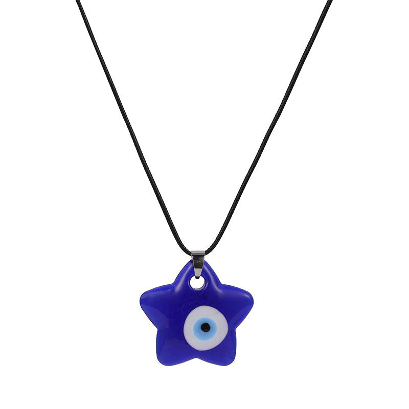 Halskette mit Anhänger „Devil's Evil Eye“ für Damen und Herren, Stern, Herz, rund, blaues Glas, baumelnde Schlüsselbeinkette, Vintage-Schmuckzubehör
