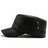 New Winter Pu Thickened Cold and Windproof Ear Protection Casual Flat Top Hat, Military Hat