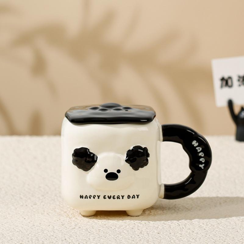 2024 Niedlicher Welpenbecher mit Deckel Niedliche Keramik-Wassertasse Hoher Wert Mädchen Büro Kaffeetasse Zuhause
