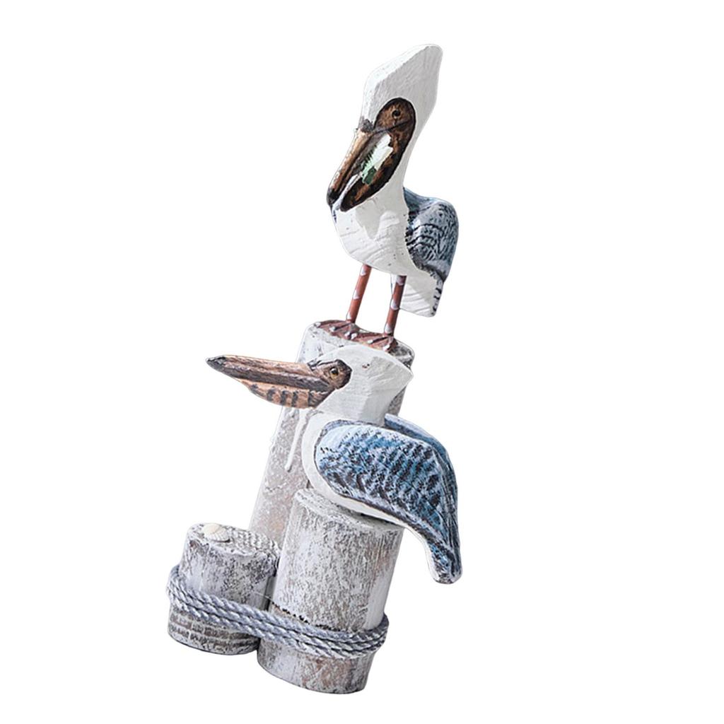 Nautical Statue Wooden Crafts Vintage Decoration Animal Figurine Double Bird