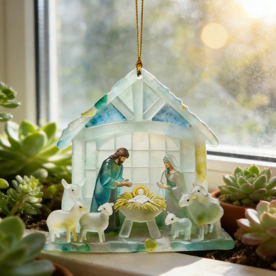 Nativity Ornament for Christmas Tree Acrylic Christian Nativity Scene Hanging Decoration Religious Suncatcher for Home Window Decor
