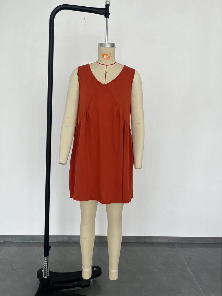 2025 European & American Women's V-Neck Sleeveless Pleated Pocket Dress - Spring/Summer Trend