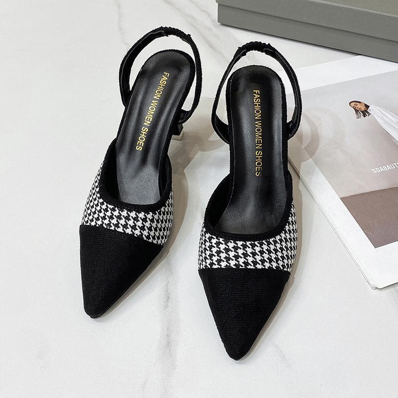 

Женские остроносые туфли на высоком каблуке, новые универсальные сандалии на одно слово, сандалии с ремешком на пятке, тонкий каблук, сандалии с закрытым носком 40