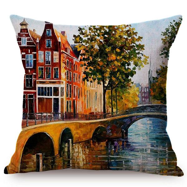 Mediterranean Beautiful Italy Venice City Scenery Oil Painting Style Sofa Decoration Pillow Case Ocean Landscape Cushion Cover