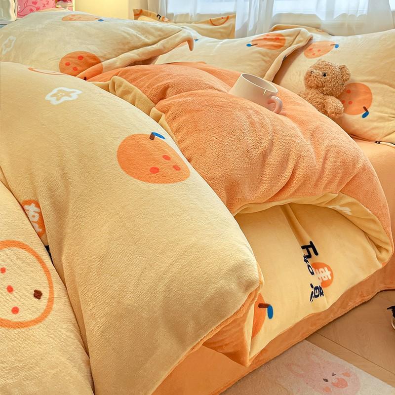 Thickened Milk Fleece Four-Piece Set Cartoon Coral Fleece Quilt Cover Fleece Bedding Flannel Sheets