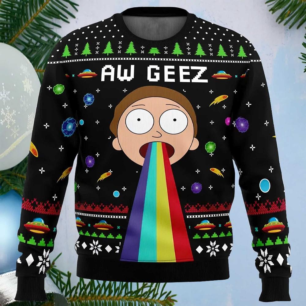 Aw Geez Ugly Christmas Sweater Unisex T-Shirt XL