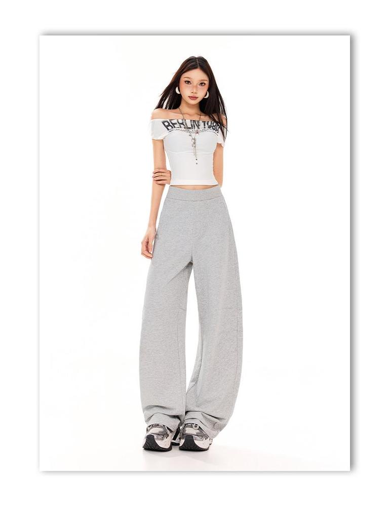 Women's Elastic Waist Cropped Wide-Leg Casual Pants - 2026 Spring/Summer Collection, Versatile Lazy Style, Loose Slimming Fit
