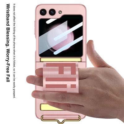 Matte Hülle mit Handgelenkschlaufenhalterung, Frontscheibe mit Folie für Samsung Galaxy Z Flip 6 5 4 3 5G Flip 5 Flip 6 Flip 5 Klappbare Armbandhülle