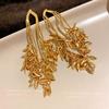 Real Gold Electroplated Silver Needle Wheat Ear Fringed Earrings European and American High-end Temperament Earrings Light Luxury Fashion Earrings