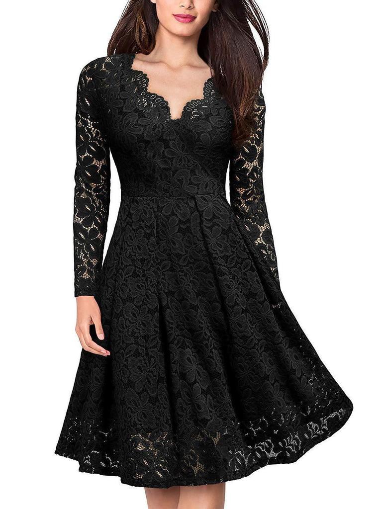 Lace V-Neck Swing Dress - European & American Style Women's Fashion
