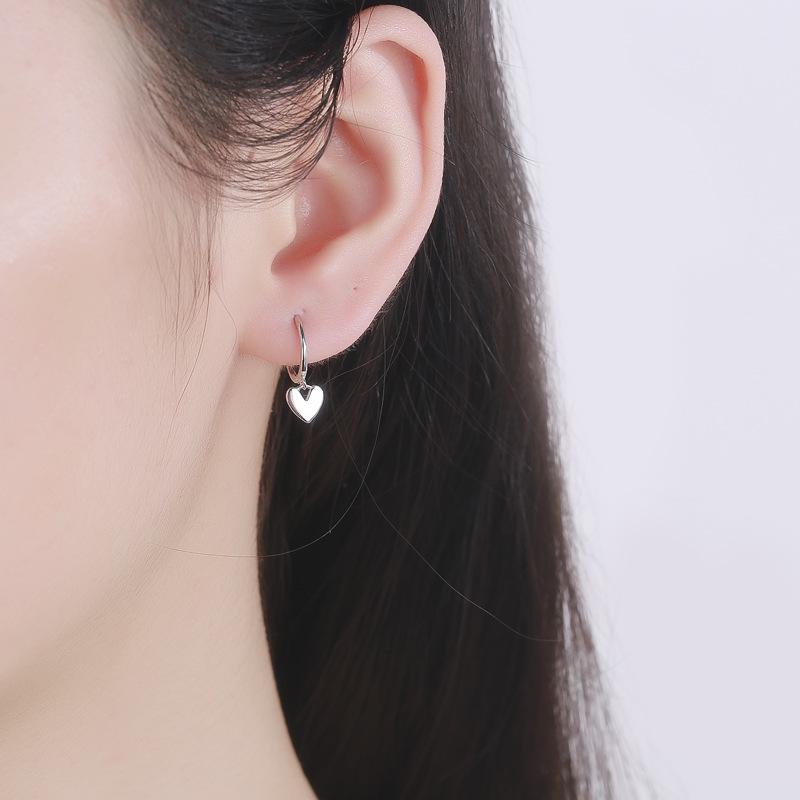 Trendy 925 Silver Peach Heart Hoop Earrings - Simple, Fresh, and Elegant
