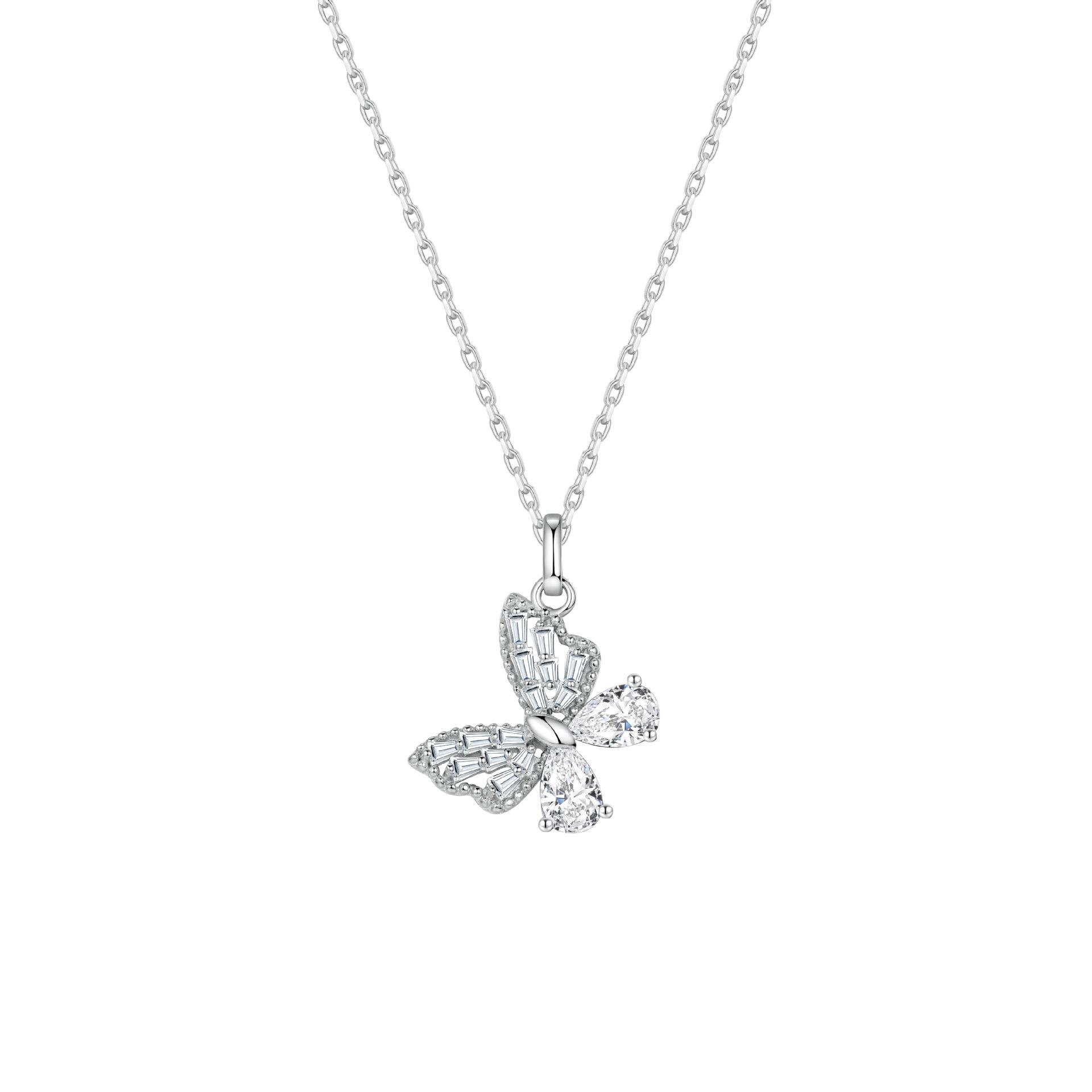 

Lively Butterfly Clavicle Chain: 925 Sterling Silver Diamond Openwork Necklace for Women 925 Silver белый