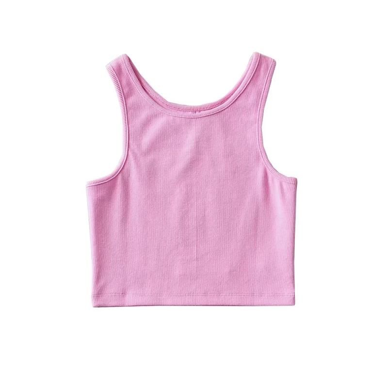 

Small round Neck Silm Short I-Shaped Women s Sports Vest Stretch High Waist Midriff Outfit Crop Top Sexy Minimalist Tops Pink L