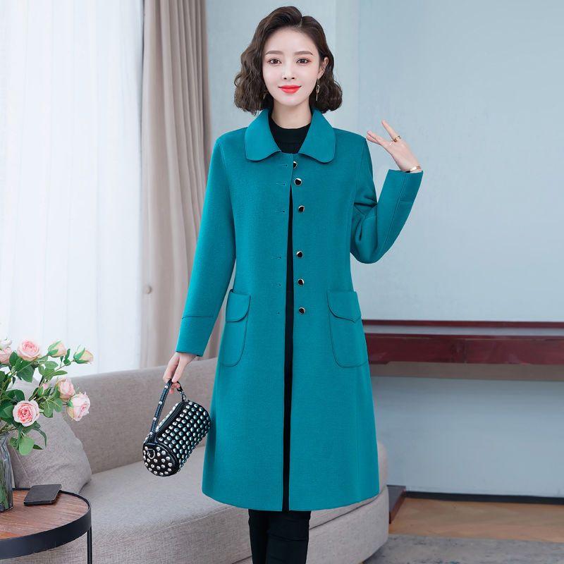 Elegant Pure Color Double Faced Wool Coat Women Slim Fit Mid Long High Quality Autumn Winter Trench Coat