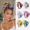 Iridescent Rainbow Foil Wide Top Knot Hair Hoop Metallic Metallic Bow Headband For Women