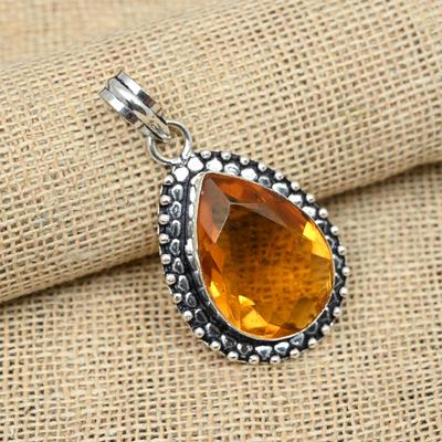 925 Sterling Silber handgefertigter Citrin-Edelstein-Anhänger, Schmuck, Geburtstagsgeschenk für Sie
