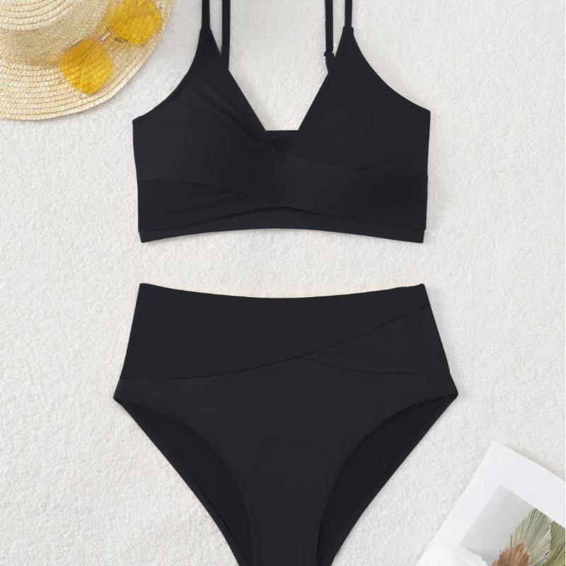 Solid Color Matching High Waist Sexy Bikini Split Swimsuit Swimsuit