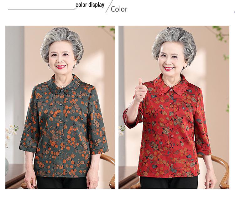Silk Grandma-Style Shirt for Elderly Women: Stylish Spring & Summer Tops