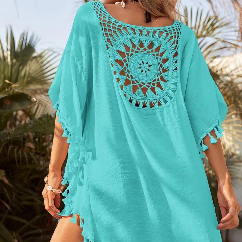2021 Plus Size Off-Shoulder Tassel Cutout Beach Cover-up