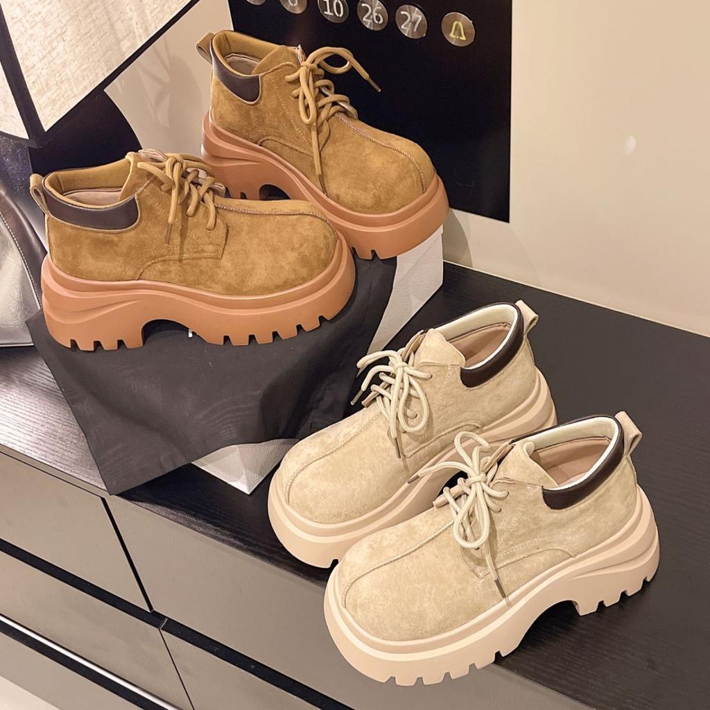 European Goods Heightened Thick-soled Matte Leather Martin Boots Women's 2025 Autumn New British Style Big Yellow Boots Small Short Boots