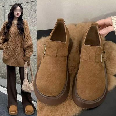 New Thick-soled Boken Shoes, One-foot Women's Shoes, Retro Fleece Single Shoes, Casual Loafers