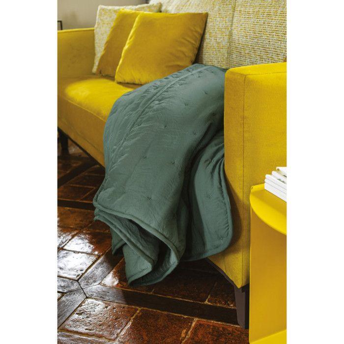 Quilted Blanket with Washed-wrinkled Look "Angkor" Toison d'Or - Angkor Eucalyptus - 150 X 200 Cm