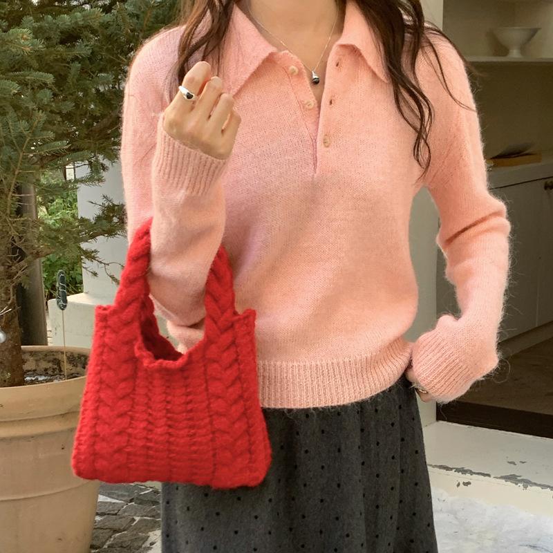 Borsa a Mano in Filato di Lana per Donna Borsa a Spalla in Maglia